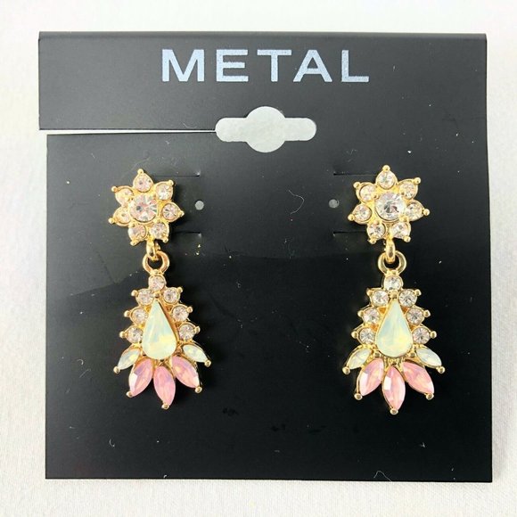 Metal Jewelry - Metal Earrings Gold-tone Rhinestone 1.25" Dangles